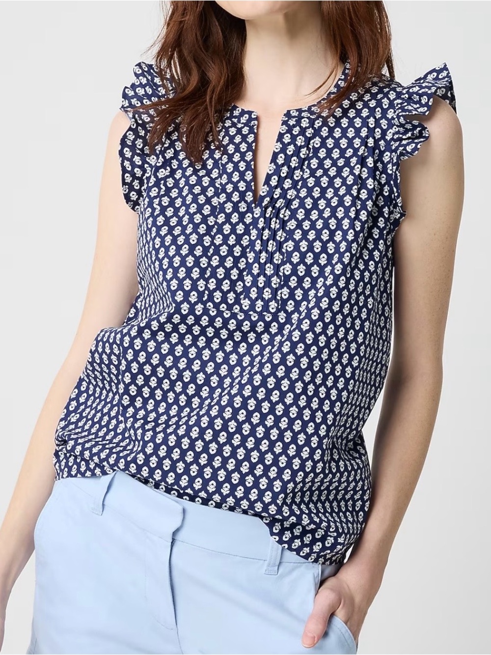 NWT J. Crew Block Print Floral Ruffled Top L